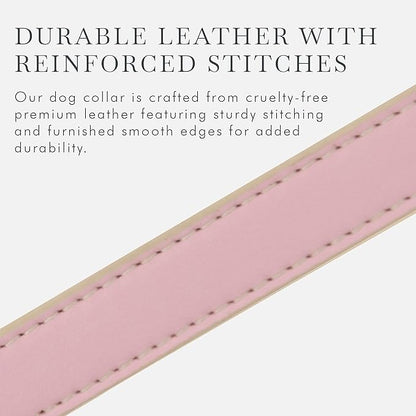 NINA WOOF Cupertino Dog Collars, Harnesses & Leashes Made from Vegan Leather with Dog Tracker Device Holder Adjustable Dog Collar (Extra Small (Neck: 9x12), Pink)