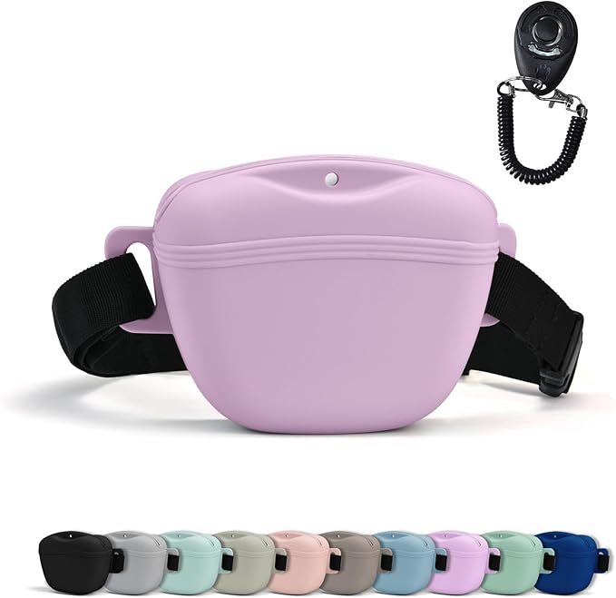 AUDWUD Magnetic Silicone Dog Treat Pouch with Adjustable Waist Belt Dog Training Bag for Small Medium Large Dogs Hands Free, Easy to Clean and Dishwasher Safe