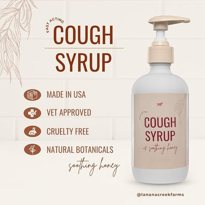 Lanana Creek Farms® Dog Cough Syrup with Honey, 240ml/7.7oz, Pump Dispenser | Cough, Throat Irritation, Respiratory Discomfort Relief | Easy to Administer | Vet Approved | Made in the USA