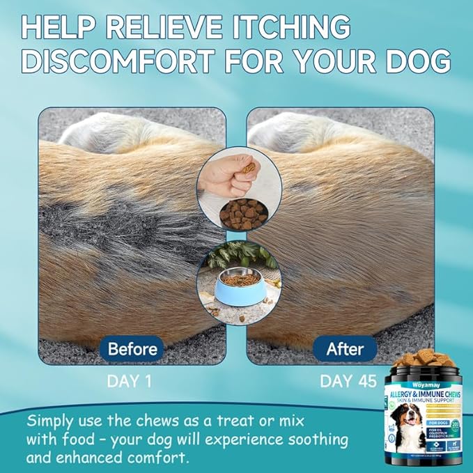 Dog Allergy Chews for Dog Itching Skin Relief, 200 Dog Allergy Relief Treats with Probiotics for Dogs, Immune Support & Skin Relief for Seasonal Allergies, Gut & Digestive Health, Chicken Flavor