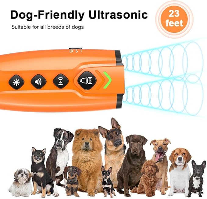 Dog Bark Deterrent Devices Rechargeable Anti-Barking Device for Dogs with 3X Ultrasonic Barking Control & Behaviour Correct Feature Better Than Dog Training Collars or Shock Collars (Black & Orange)
