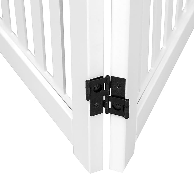 4 Panel Dog Gate - White - Foldable Wooden Freestanding Pet Gate, 80" L x 23.6" H, for Doorways, Halls & Stairs, 360 Degree Rotated Hinges
