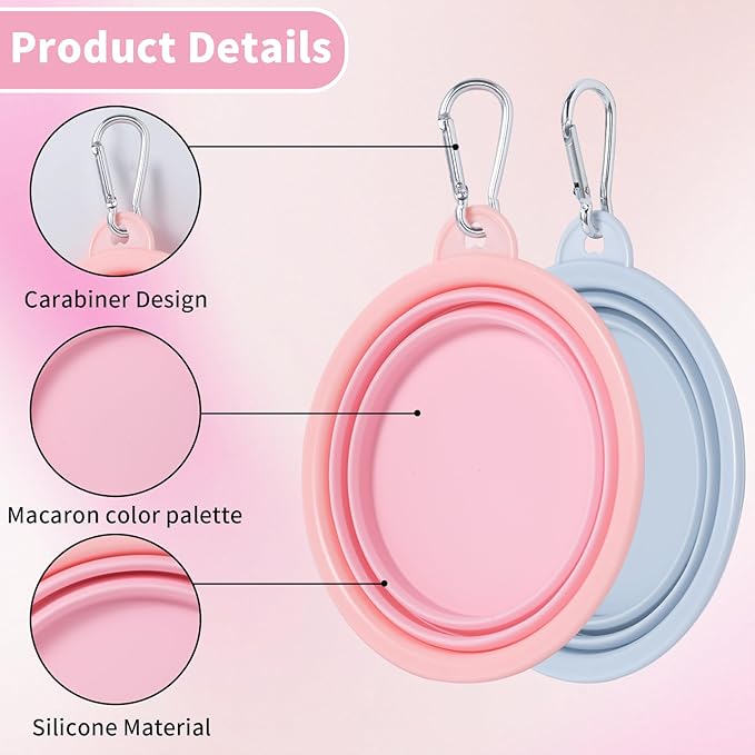 SLSON Collapsible Dog Bowl, 2Pack Macaron Color Pet Travel Bowls Silicone Foldable Water Feeder Dish for Small to Large Dogs Cat Walking Hiking Camping (Macaron Coral and Light Grey, Small)