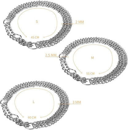 Dog Chain Collar, Heavy Duty Silver Triple Row Martingale Chain Dog Collars, Chew Proof Metal Cuban Link Dog Collar Adjustable for Small Medium Large Breed Dogs (3 Row, S)