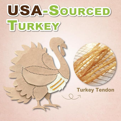 A Freschi srl Turkey Tendons for Dogs, USA-Sourced, Healthy Dog Treats, Rawhide-Free Puppy Chews, All Natural, Hypoallergenic Dog Treats, Thin Sticks, 3.5 oz Pack