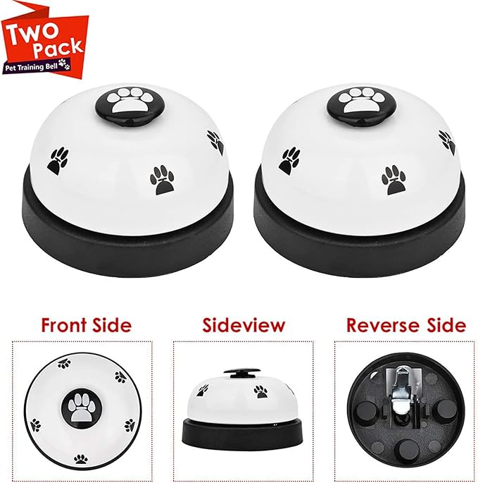 SlowTon Dog Doorbells, 2 Pack Metal Bell Dog Training with Non Skid Rubber Bottoms Dog Door Bell for Potty Training Clear Ring Pet Tool Communication Device for Small Dogs Cats (White+White)