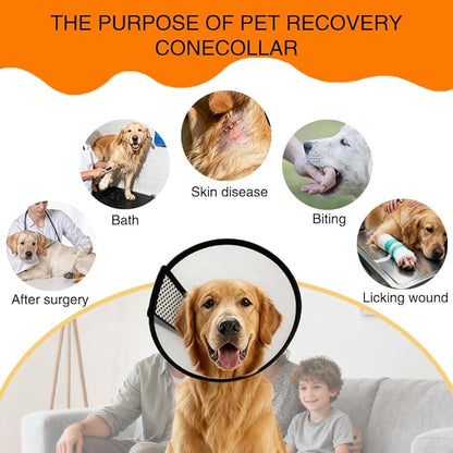 Dog Cone Collar After Surgery, Adjustable Elizabethan Collar for Dogs and Cats - Anti Lick Recovery Cone with Secure Wrap-Around Fastener for Wound Healing, Bathing(Clear, XL)