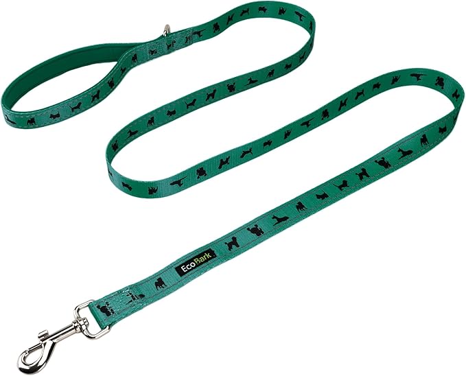 EcoBark Dog Leash - Soft & Reflective Forest Green Comfort Leash with Padded Handle - Strong Durable Heavy Duty - Training and Pulling for Small, Medium or Large Dogs