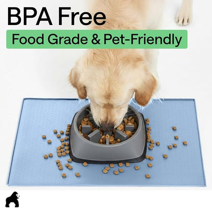 GORILLA GRIP 100% Waterproof Raised Edge BPA Free Silicone Pet Feeding Mat, Dog Cat Food Mats Contain Spills Protects Floors, Placemats for Cats and Dogs Water Bowl, Pets Accessories 18.5x11.5 Blue