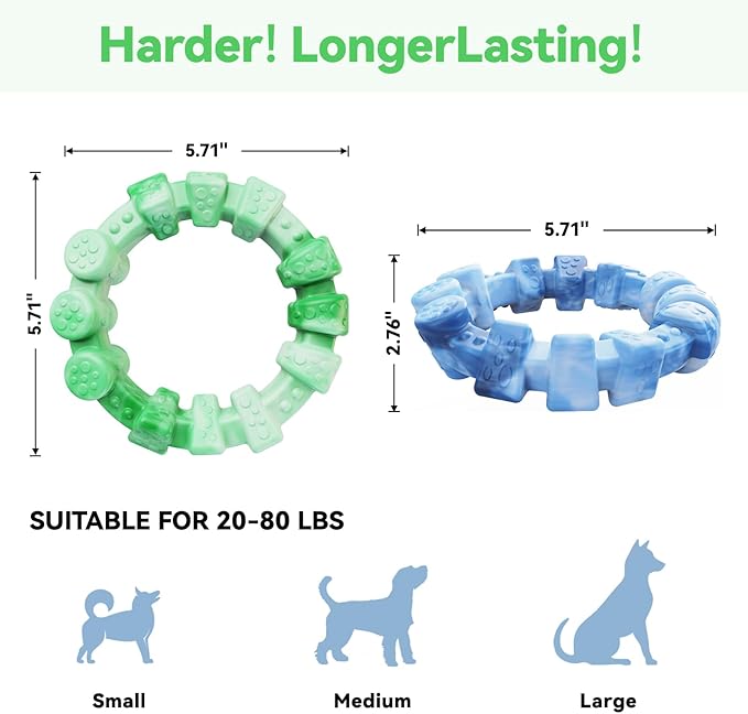 BoYoYo Dog Toys for Aggressive Chewers, 2 Pack Indestructible Dog Toys for Large Breed, Durable Chew Toy for Dogs to Keep Them Busy, Ring Toy for Trainging & Cleaning Teeth, Milk Flavored