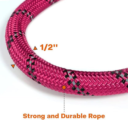 Taglory Rope Dog Leash 4 FT with Comfortable Padded Handle, Highly Reflective Threads Leash and Anti-Tangle Clip for Walking Medium Large Dogs, 1/2 inch, Hotpink