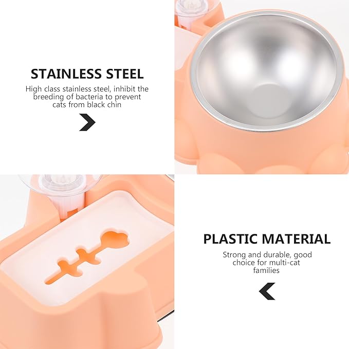 Hemobllo Automatic Stainless Steel Dog Feeding Bowl 2-in-1 Pet Food Dispenser and Water Container Orange Pink for Home Use