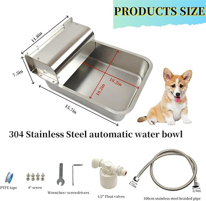 Automatic Water Dispenser for Dogs Large, Outdoor Dog Water Dispenser, 304 Stainless Steel Auto Filling Dog Water Bowl, Suitable for Horses, Chickens, Dogs, Livestock, Easy to Clean