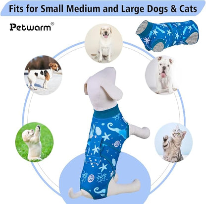 PetWarm Dog Suit for Surgery Recovery, Clothes for Dogs, Dog Onesie After Surgery, Lightweight Recovery Suit for Post-Op Comfort, Covers Sensitive Areas, Marine Animal Patterns, Blue, L