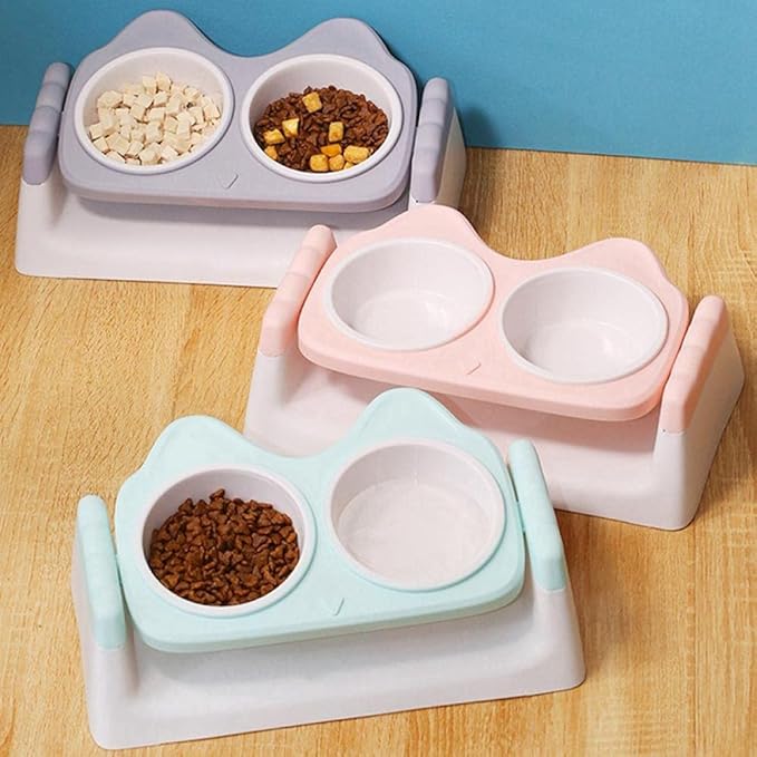 Pets Feeder Bowl Dog Dishes Green Double Pet Bowls Dog Food Water Feeder Pet Drinking Dish Feeder Cat Puppy Feeding Supplies Small Dogs Accessories