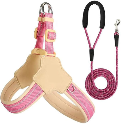 Reflective Dog Harness and Leash Set Designed for Collie, Anti-Pull Adjustable Pet Harness and Leash Pink XL
