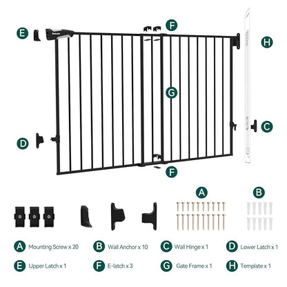 Babelio 31.5-55" No Bottom Bar Baby Gate Extra Wide, 2-in-1 Auto Close Dog Gate for The House, Stairs and Doorways, with Large Walk Thru Door, Black