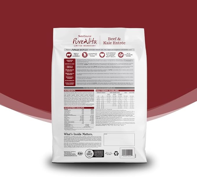 NutriSource Pure Vita Beef & Kale Dog Food, 12LB