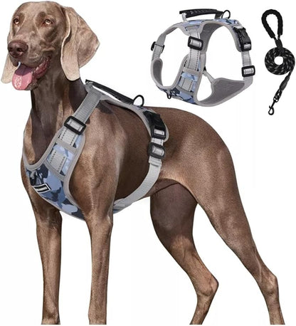 Dog Harness No Pull Adjustable Reflective,for Medium and Large Small Dog with Leash 59.06in (Camouflage, XL)
