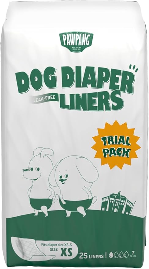 PAWPANG Disposable Dog Diaper Liners l Trial Pack (25 Count), Absorbent Inserts with Odor Control for Reusable Dog Diapers & Belly Bands (X-Small)