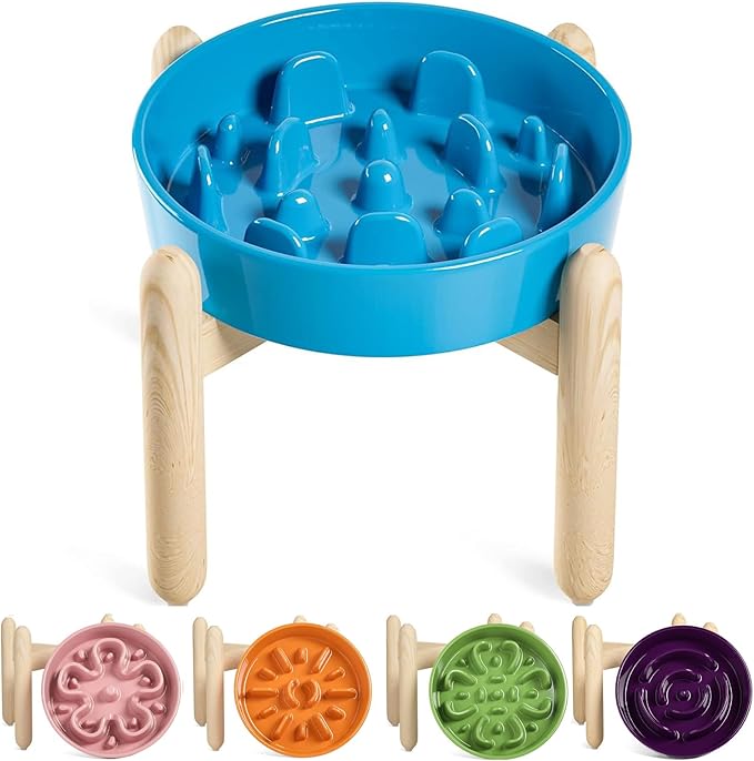 LE TAUCI Ceramic Slow Feeder Dog Bowls for Small and Medium Breed, 1.5 Cups Elevated Dog Bowl for Fast Eaters, Puzzle Bowl for Small Dogs and Cats, Vortex Blue