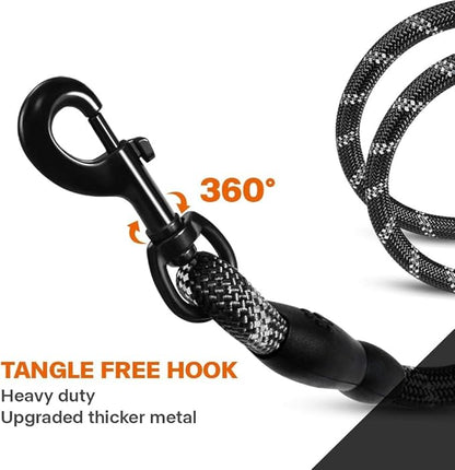Taglory Rope Dog Leash 4 FT with Comfortable Padded Handle, Highly Reflective Threads Leash and Anti-Tangle Clip for Walking Small Dogs, 3/8 inch, Black