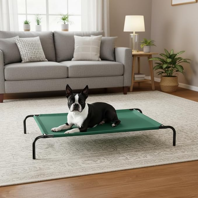 Amazon Basics Cooling Breathable Elevated Dog Bed with Metal Frame for Large Dogs, 51" x 31" x 8", Green, Easy to Assemble