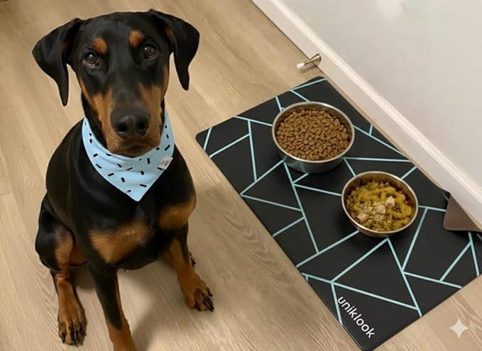Pet Placemat, Dog Cat Food Water Bowls Mat Feeding Station Pet Safe 28" X 16.5" Waterproof Easy to Clean Dog Modern Designs Boho Uniklook