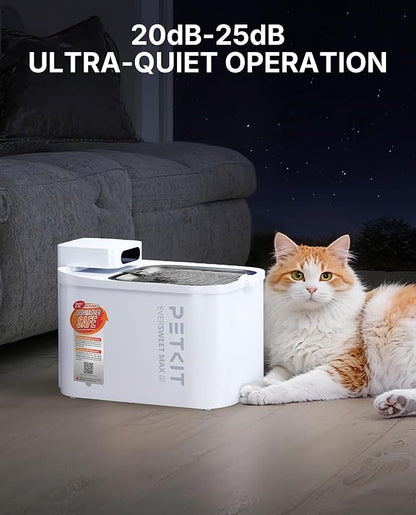PETKIT Dishwasher Safe Cat Water Fountain, Cordless Automatic Cats Drinking Fountain with Motion Sensor, 101 oz/3L Pet Fountain for Cats Dogs Inside, Smart App Control & Stainless Steel Tray