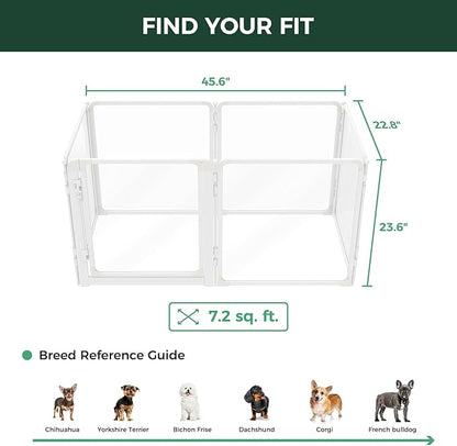 FXW AuraSpace Pro Acrylic Indoor Dog Playpen, Heavy-Duty with Metal Frame, 24" Height 6 Panels for Puppies & Small Dogs, White│Patented