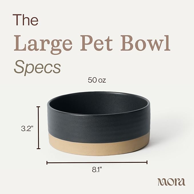 Mora Ceramic Pet Bowl Size Large - Food/Water Dish for Large Dogs, Cats, Great Dane, Mastiff, ect. 50oz or 8 Cups - Basic Bowls for Your Large Dog or Cat, Mix and Match for a Set - Liquorice