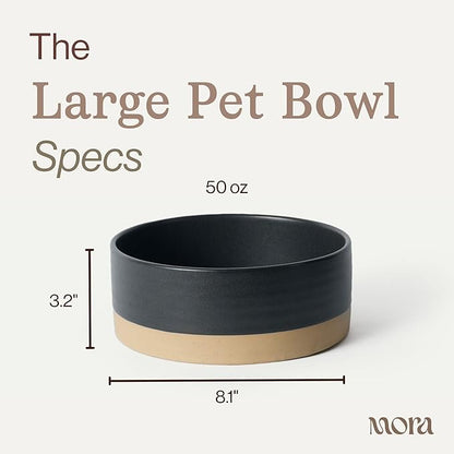 Mora Ceramic Pet Bowl Size Large - Food/Water Dish for Large Dogs, Cats, Great Dane, Mastiff, ect. 50oz or 8 Cups - Basic Bowls for Your Large Dog or Cat, Mix and Match for a Set - Liquorice