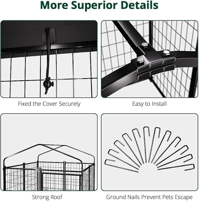 Dog Kennel Outside with Roof, 4'x4'x4.5' Outdoor Dog Kennels for Large Dogs, Heavty Duty Welded Dog Crate Playpen with UV-Resistant Waterproof Cover