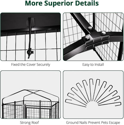 Dog Kennel Outside with Roof, 4'x4'x4.5' Outdoor Dog Kennels for Large Dogs, Heavty Duty Welded Dog Crate Playpen with UV-Resistant Waterproof Cover
