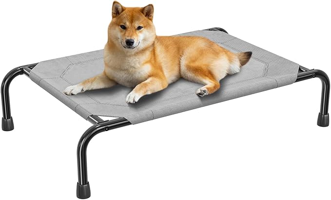 Simple Trending Raised Dog Bed for Small Dogs, Waterproof Elevated Dog Cot, Outdoor Cooling Pet Bed, 36.5" x 22.5", Grey