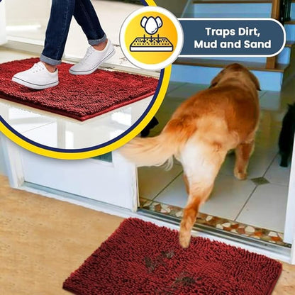 Muddy Mat® | Super Absorbent Door Mat Indoor, Microfiber Quick Dry Chenille Entryway Rug, Non-Slip Front Door Mat, Indoor Mats for Entryway, Machine Washable Pet Rug, Red 24" x 96"
