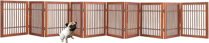 Urnporium Freestanding Wooden Dog Gate Foldable Indoor Pet Gate No Drill Expandable Barrier for Doorways Stairs Hallway Portable Wood Fence for Small Dogs & Puppies (Brown Pet Gate, 10 Panel 24" Tall)