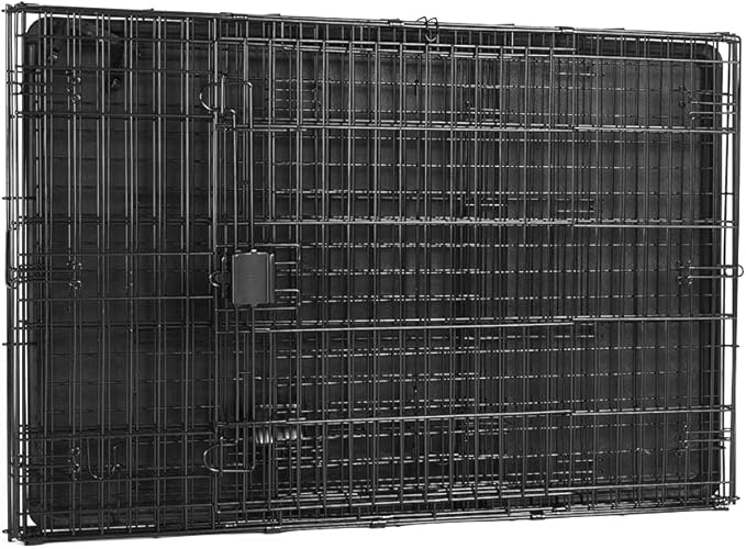 Amazon Basics Portable, Collapsible Metal Wire Dog Crate with Removable Tray, Double Door, Easy to Assemble, Divider Panel for Large Dogs, 42" x 28" x 30", Black