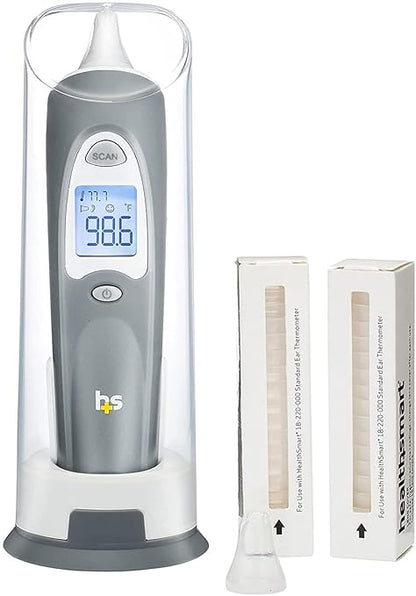 HealthSmart Digital Ear Thermometer for Babies, Kids and Adults - Instant and Accurate Results, Infrared Technology, Visual Fever Indicator, and 30 Disposable Lens Covers, FSA & HSA Eligible