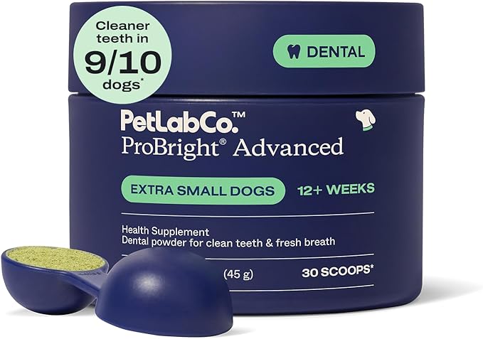 PetLab Co. ProBright Advanced Dental Powder - Dog Breath Freshener - Teeth Cleaning Made Easy – Targets Tartar & Bad Breath - Packaging May Vary - Formulated for Extra Small Dogs