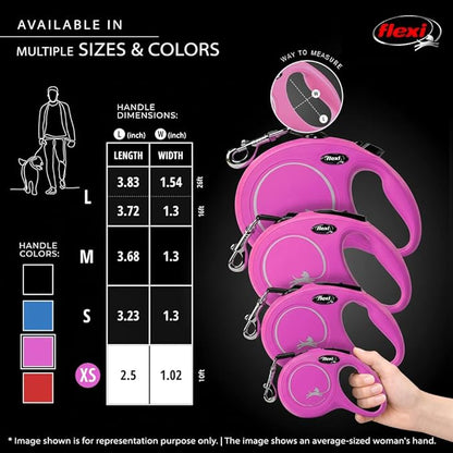 FLEXI® Classic XS Tape Retractable Dog Leash (Pink)-10 ft for Extra Small, Tiny Dogs up to 26 lbs| Ultra Compact Pocket-Size, 3-Finger Grip, German Quality| Tangle-Free, One-Hand Brake, Pause & Lock