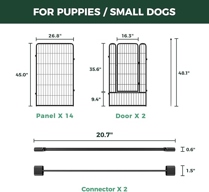 FXW Rollick Unleashed Dog Playpen for Indoor, Yard, RV Camping, 45 inch 16 Panels Dog Pen with Connectors (Pack of 2) for Large Dogs│Patented