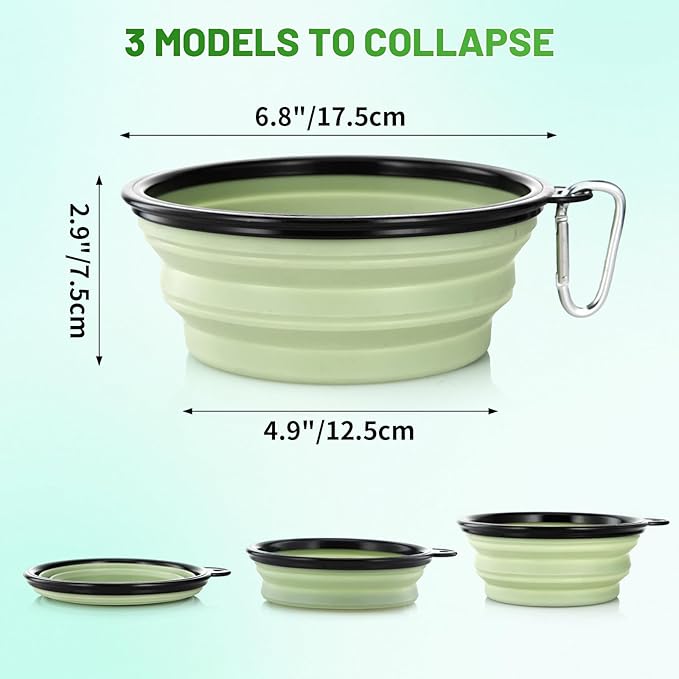 Large Dog Bowl Pet Collapsible Bowls, 2 Pack Collapsible Dog Water Bowls for Cat Dogs Portable Pet Feeding Water Dish for Walking Parking Traveling with 2 Carabiners (Large, Fairy pink & Sprout Green)