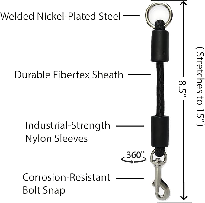 BUNGEE DOG LEASH EXTENSION – Patented Shock Absorber Attachment Protects You and Your Dogs – Works with ANY Leash & Collar or Harness – a MUST for Retractable Leashes – PICK SIZE/COLOR BELOW