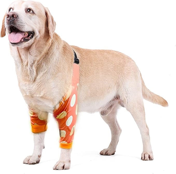 HDKUW Dog Elbow Protector, Dog Front Leg Recovery Sleeve for Prevent Licking Wound, Elbow Sleeves with Mesh Pad for Medium Large Dogs Lemon 2XL