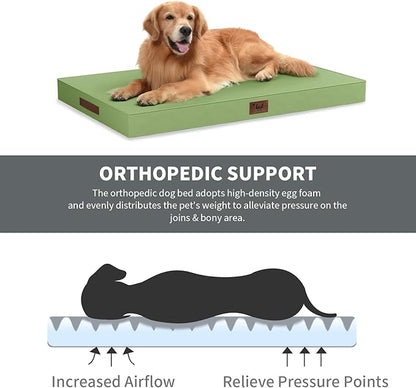 Outdoor Dog Bed for Small Dogs & Cats, Waterproof Dog Crate Mat Orthopedic Egg Crate Foam with Washable Removable Oxford Cover, Light Green