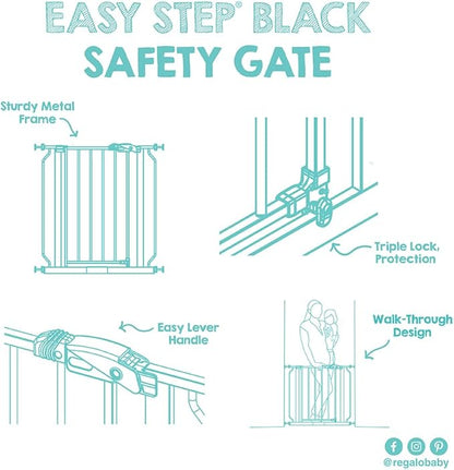 Regalo Safety 29-38.5" Baby Gate for Doorways & Bottom of Stairs, Pressure Mounted Baby Gate with Door for Babies, Toddlers & Pets, Tested & Safe for 30 Years, American Designed, American Owned, Black
