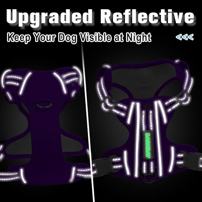 BARKBAY Dog Harness No Pull Oxford with ID Tag Pocket - Heavy Duty, Reflective, Easy Control for Large Dogs(Purple Oxford,M)