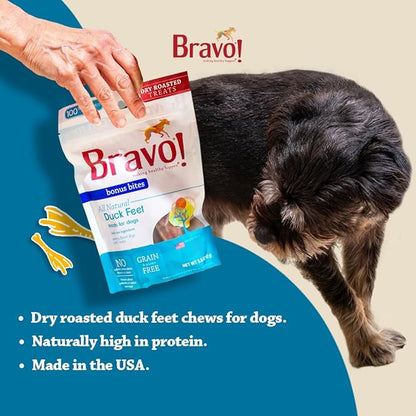 Bravo! Bonus Bites Single Ingredient Dry Roasted Duck Feet Dog Treats, 200 Count, High Protein, Grain Free, Gluten Free