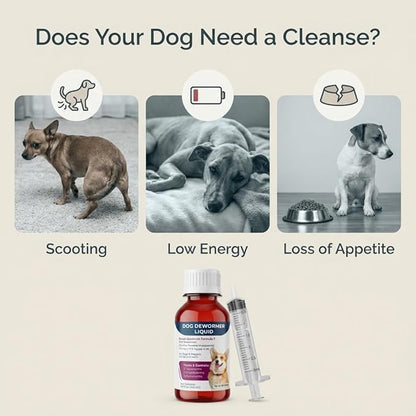 Liquid Dog Dewormer for Dogs & Puppies, Formula 7 Pyrantel Pamoate and Praziquantel, Removes Tapeworm, Roundworm & Hookworm, Broad Spectrum with 3ml Dosing Syringe (100ml)